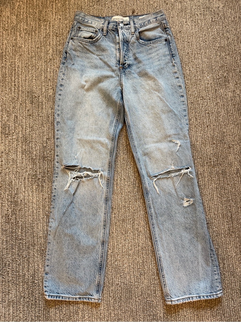 Denim Forum The Joni High Rise Loose Jeans 24 29L Light Wash Distressed